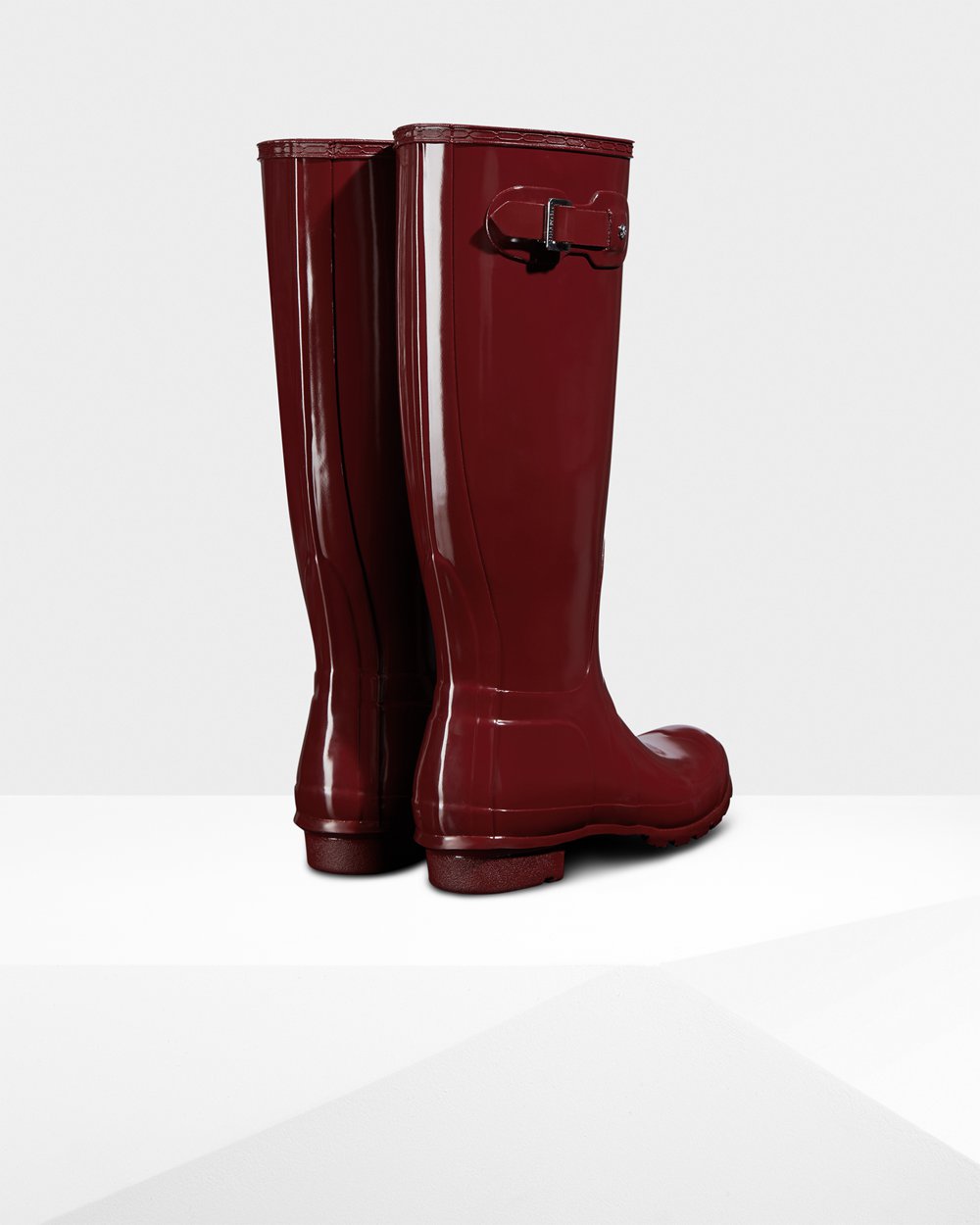 Women Hunter Original Gloss | Tall Rain Boots Grey Red | NZ-4285-LEPS